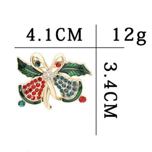 Christmas Bells Rhinestone Brooch 1 3/4" Gold - Picture 3 of 3